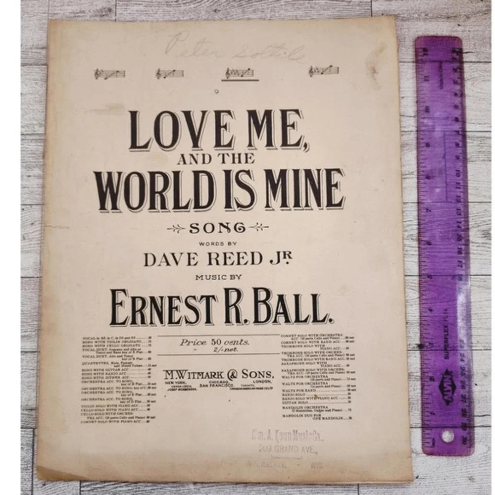 Love Me and the World Is Mine 1906 Antique Sheet Music Ernest Ball Sepia Typogra